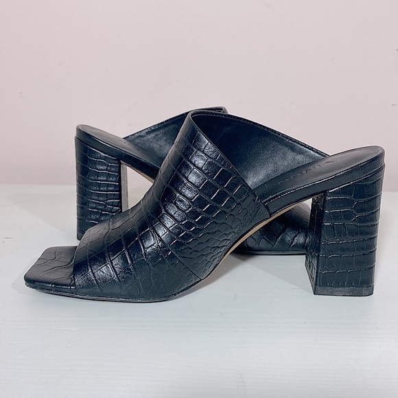 VINCE Nelda Cutout Croc-Effect Leather Mules Black 5M - Picture 7 of 8